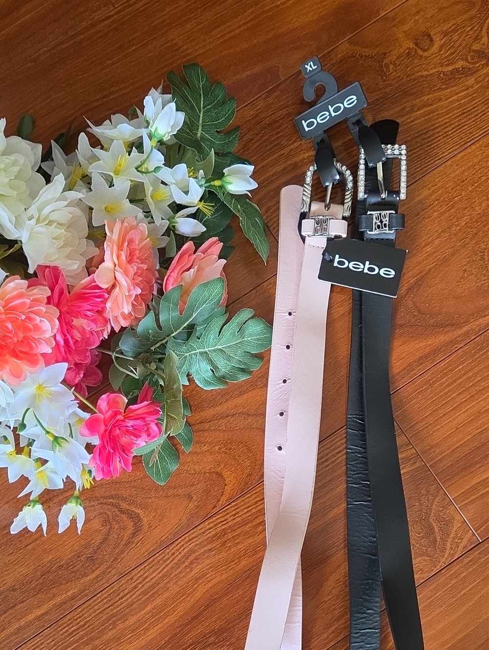 Bebe Double Pack Slim Belts in Black & Blush **